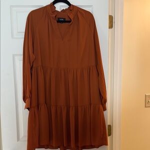 MSK Cinnamon Colored Smocked Tiered Dress with Mock Neck